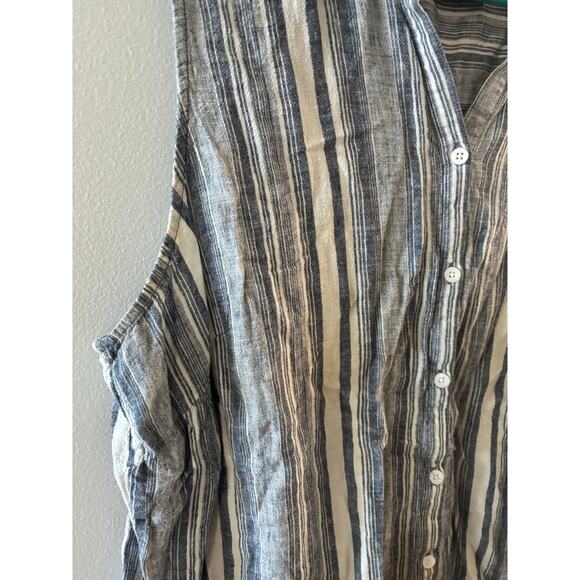 CJ Banks Womens Linen Sleeveless Top Size 2X Striped Button Down Coastal Beachy - Picture 5 of 5